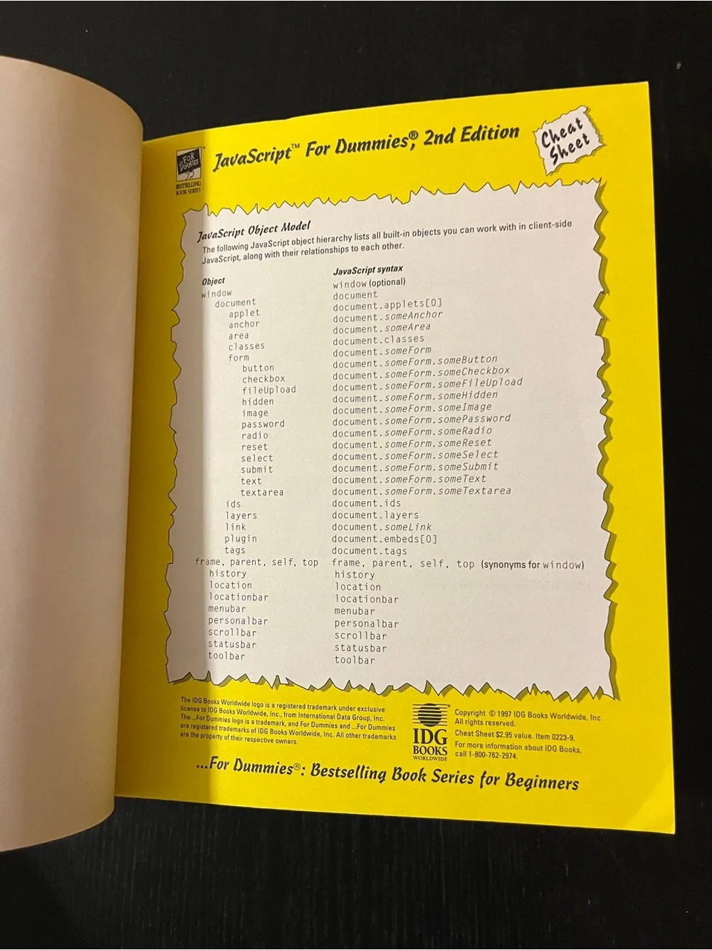 (Original $29.99) IDG Books JavaScript For Dummies 2nd Edition Book CD